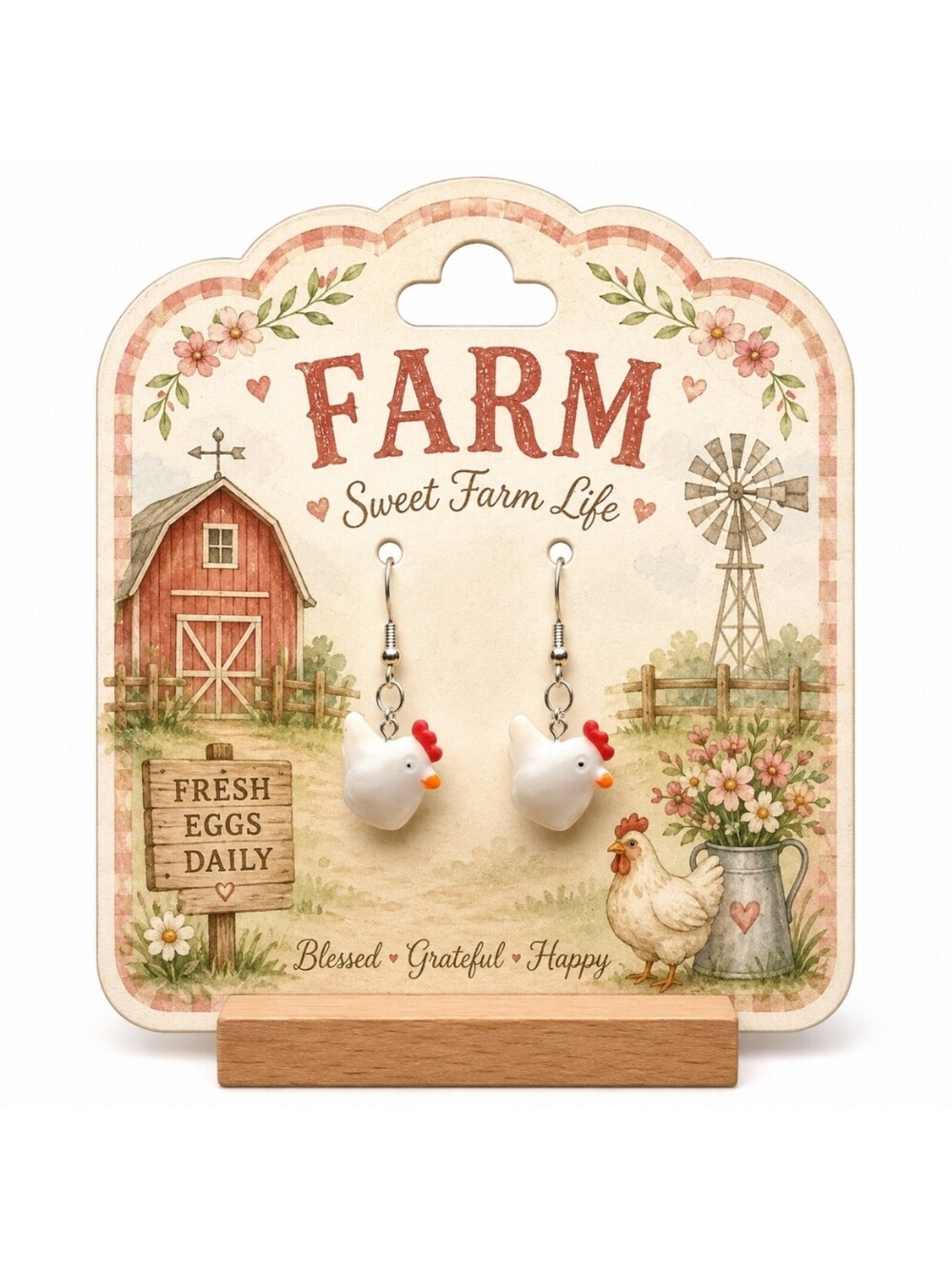 Farmhouse Pioneer Chic Country Chicken Dangle Drop Hypoallergenic Earrings